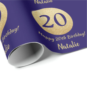 Happy 20th Birthday Navy Blue and Gold Glitter Wrapping Paper