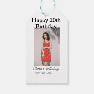 Happy 20th birthday photo modern simple minimal gift tags