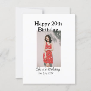 Happy 20th birthday photo modern simple minimal postcard