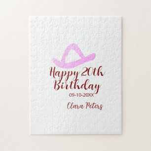 Happy 20th birthday pink cowboy girl name date sim jigsaw puzzle