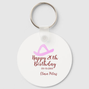 Happy 20th birthday pink cowboy girl name date sim key ring