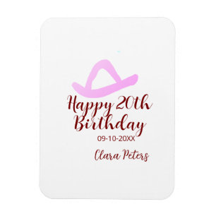 Happy 20th birthday pink cowboy girl name date sim magnet