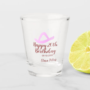 Happy 20th birthday pink cowboy girl name date sim shot glass