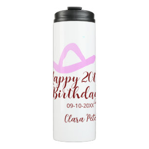 Happy 20th birthday pink cowboy girl name date sim thermal tumbler