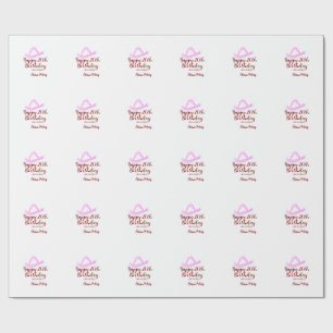 Happy 20th birthday pink cowboy girl name date sim wrapping paper