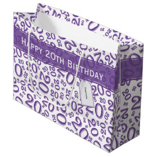  Happy 20th Birthday Purple Random Number Pattern Large Gift Bag