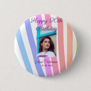 Happy 20th Birthday rainbow rustic boho lines phot 6 Cm Round Badge