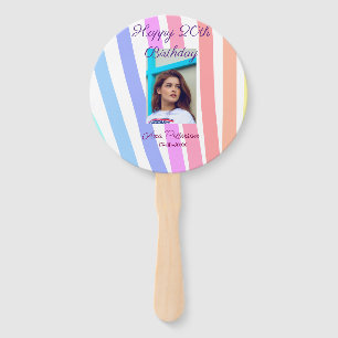 Happy 20th Birthday rainbow rustic boho lines phot Hand Fan
