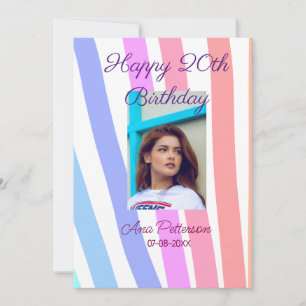 Happy 20th Birthday rainbow rustic boho lines phot Invitation
