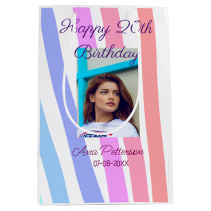Happy 20th Birthday rainbow rustic boho lines phot Medium Gift Bag