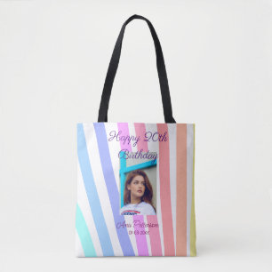 Happy 20th Birthday rainbow rustic boho lines phot Tote Bag