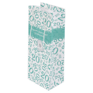 Happy 20th Birthday Random Number Pattern Teal 20  Wine Gift Bag