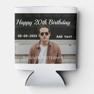 Happy 20th birthday simple photo add name date mod can cooler