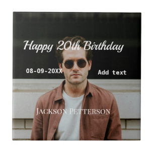 Happy 20th birthday simple photo add name date mod ceramic tile