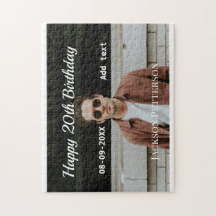 Happy 20th birthday simple photo add name date mod jigsaw puzzle