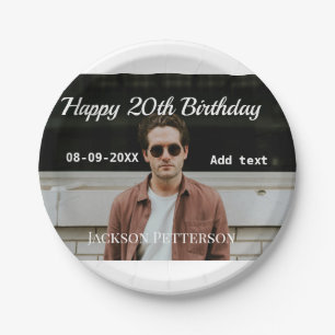 Happy 20th birthday simple photo add name date mod paper plate