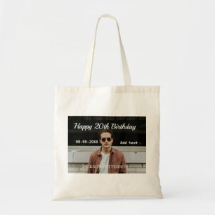 Happy 20th birthday simple photo add name date mod tote bag