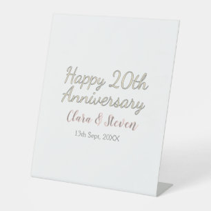HAPPY 20TH WEDDING ANNIVERSARY NAME PINK GRAY PAST PEDESTAL SIGN