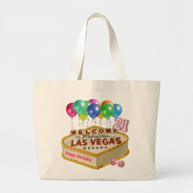 Happy 21 Birthday Las Vegas CAKE Tote Bag (Front)