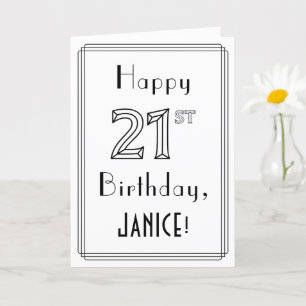 Happy 21st Birthday, Art Deco Style w/ Custom Name Card