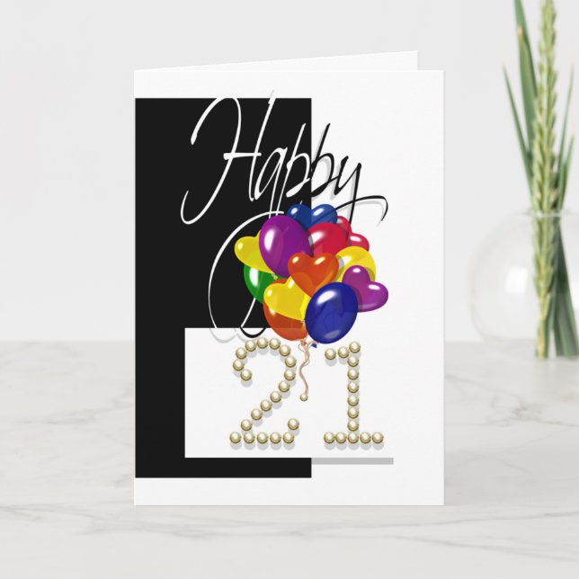 Happy 21st birthday balloons bright card (Front)