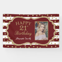 Happy 21st Birthday Banner Burgundy and Gold Photo