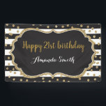 Happy 21st Birthday Banner. Gold Glitter Confetti Banner<br><div class="desc">Happy 21st Birthday Banner for women or man. Black and Gold Birthday Party Banner. Gold Glitter Confetti. Black and White Stripes. Printable Digital. For further customisation,  please click the "Customise it" button and use our design tool to modify this template.</div>