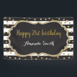 Happy 21st Birthday Banner. Gold Glitter Confetti Banner<br><div class="desc">Happy 21st Birthday Banner for women or man. Black and Gold Birthday Party Banner. Gold Glitter Confetti. Black and White Stripes. Printable Digital. For further customisation,  please click the "Customise it" button and use our design tool to modify this template.</div>