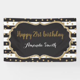 Happy 21st Birthday Banner. Gold Glitter Confetti Banner