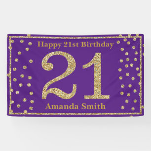 Happy 21st Birthday Banner Purple and Gold Glitter
