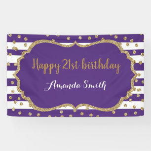 Happy 21st Birthday Banner Purple Gold Glitter