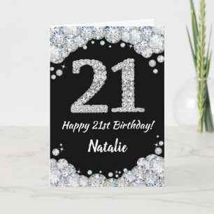 Happy 21st Birthday Black and Silver Glitter Card