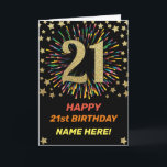 Happy 21st Birthday Black & Gold Rainbow Firework Card<br><div class="desc">Fun,  cheerful and colourful design birthday card. 
Firework in bright rainbow colours. Faux gold big number on black. 
Get this cheerful card to celebrate your friend or family!</div>