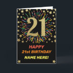Happy 21st Birthday Black & Gold Rainbow Firework Card<br><div class="desc">Fun,  cheerful and colourful design birthday card. 
Firework in bright rainbow colours. Faux gold big number on black. 
Get this cheerful card to celebrate your friend or family!</div>