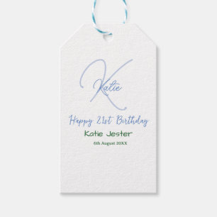 Happy 21st birthday blue add name monogram modern gift tags