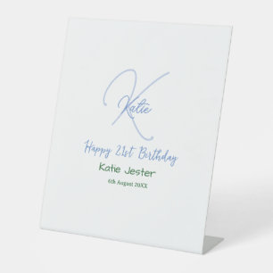 Happy 21st birthday blue add name monogram modern pedestal sign