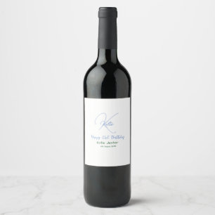 Happy 21st birthday blue add name monogram modern wine label