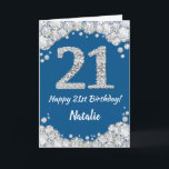 Happy 21st Birthday Blue and Silver Glitter Card<br><div class="desc">Happy 21st Birthday Blue and Silver Glitter Card with personalised name. For further customisation,  please click the "Customise it" button and use our design tool to modify this template.</div>