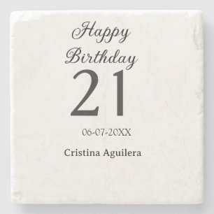 Happy 21st birthday bold letter simple name minima stone coaster