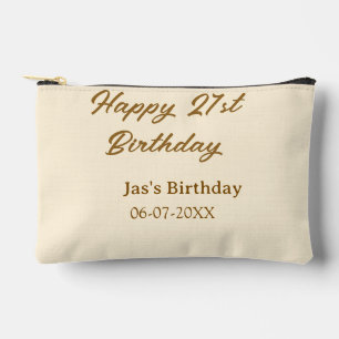 Happy 21st birthday brown pastel yellow name date accessory pouch