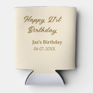 Happy 21st birthday brown pastel yellow name date can cooler