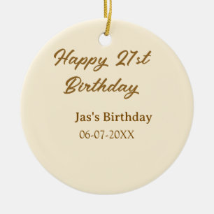 Happy 21st birthday brown pastel yellow name date  ceramic ornament