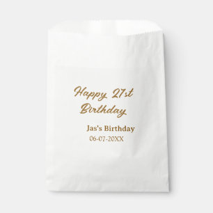 Happy 21st birthday brown pastel yellow name date favour bag
