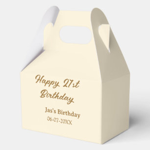 Happy 21st birthday brown pastel yellow name date  favour box