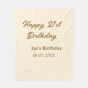 Happy 21st birthday brown pastel yellow name date fleece blanket