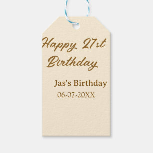 Happy 21st birthday brown pastel yellow name date gift tags