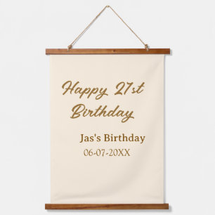 Happy 21st birthday brown pastel yellow name date hanging tapestry
