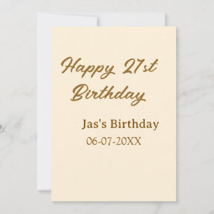 Happy 21st birthday brown pastel yellow name date  invitation