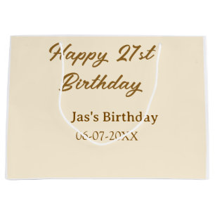 Happy 21st birthday brown pastel yellow name date large gift bag