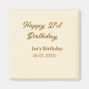 Happy 21st birthday brown pastel yellow name date magnet
